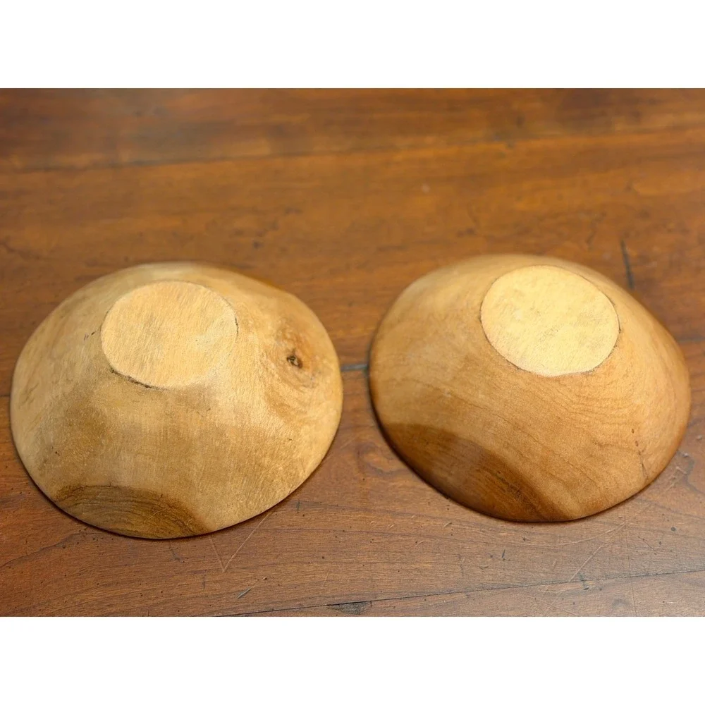 Set of 2 Vintage African Hand Carved Wooden Bowls Tribal Animal Pattern Zebra